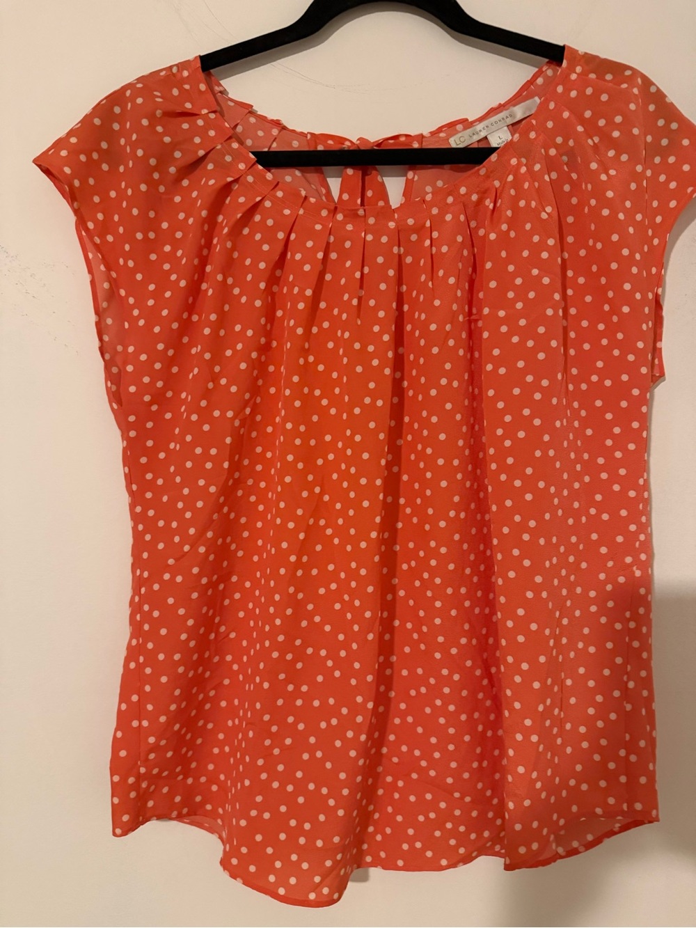 LC Lauren Conrad Coral Dot Pleated Cap-Sleeve Blouse